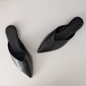 Karl Lagerfeld Black Pearl-Trim Pointed Toe Mules